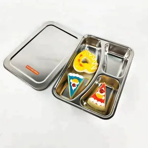 stainless steel food tray with 3 compartments fast food tray lunch tray with lid