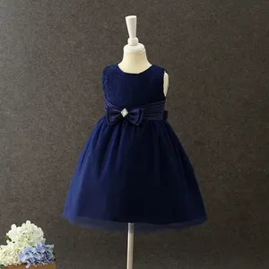 Günstige indische und pakistani sche Mädchen ohne Kleid Dunkelblaue Party kleider weiß Bow-Knot Kinder kleiden Kinder Sommerkleid ung