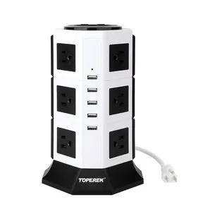 Extension Cord Power Strip Tower 12 Outlet 5 USB Ports with US UK EU plug socket