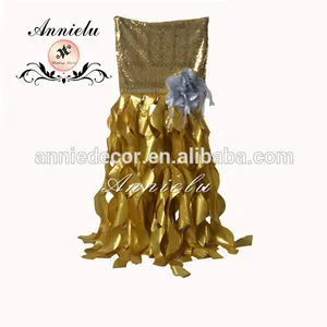 Populaire vente paillette d'or de mariage couverture de chaise en organza bouclés willow chaise ceintures