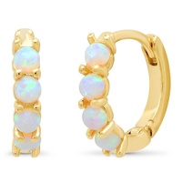 Boucles d'oreilles créoles miniatures délicates en argent plaqué, avec opale de feu blanche