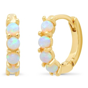 Pendientes <span class=keywords><strong>de</strong></span> Aro Pequeños y Delicados, Plateados, con Ópalo Blanco, Estilo Minimalista - Product Image 1