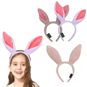 Bandeau en peluche rose/blanc avec oreilles longues de lapin/lapin pour fête de pâques, vente en gros, usine de Shenzhen