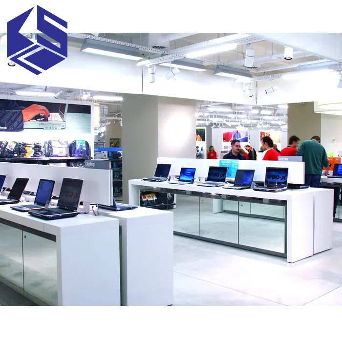 Moda işıklı bilgisayar mağazası dekorasyon tasarımı marka bilgisayar mağazası