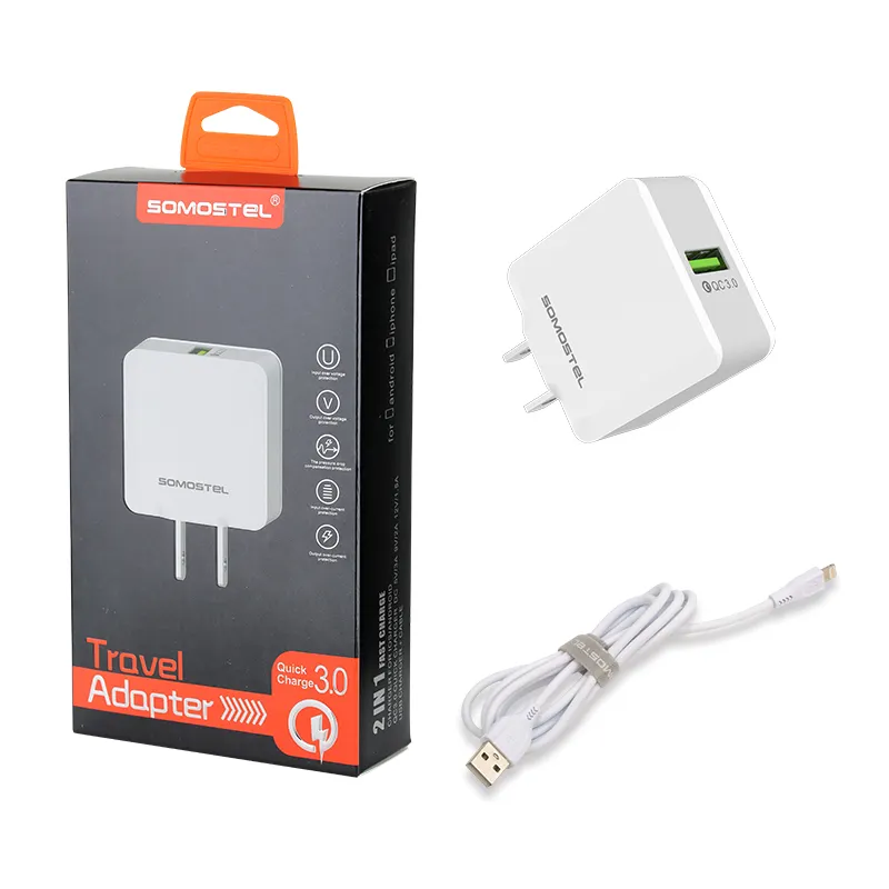 [Somostel]SMS-A12 OEM QC 3,0 18W Quickcharge Wand Schnelle Ladegerät Adapter Kit mit USB/Beleuchtung/typ-C Schnelle Ladekabel