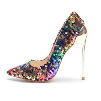 Nuovo signore di modo nobile del vestito scarpe tacco alto in metallo paillettes scarpe