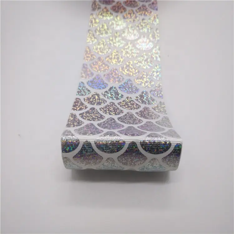 75mm 3 inch Wide Glitter Foil Fish Silver Scales Grosgrain Ribbon