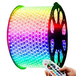 RGB LED Strip 220V-240V กันน้ำ5050 SMD เชือกไฟพร้อมอะแดปเตอร์ AC ฟรี