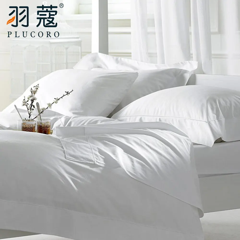 60S Egyptian Cotton 5 Star Hilton Hotel Bedding 4PCS White Bed Sheets Duvet Cover Set