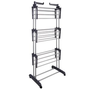 Pliable 3 niveaux roulant pliable vêtements étendoir à linge intérieur extérieur gris foncé métal étendoir - Product Image 5
