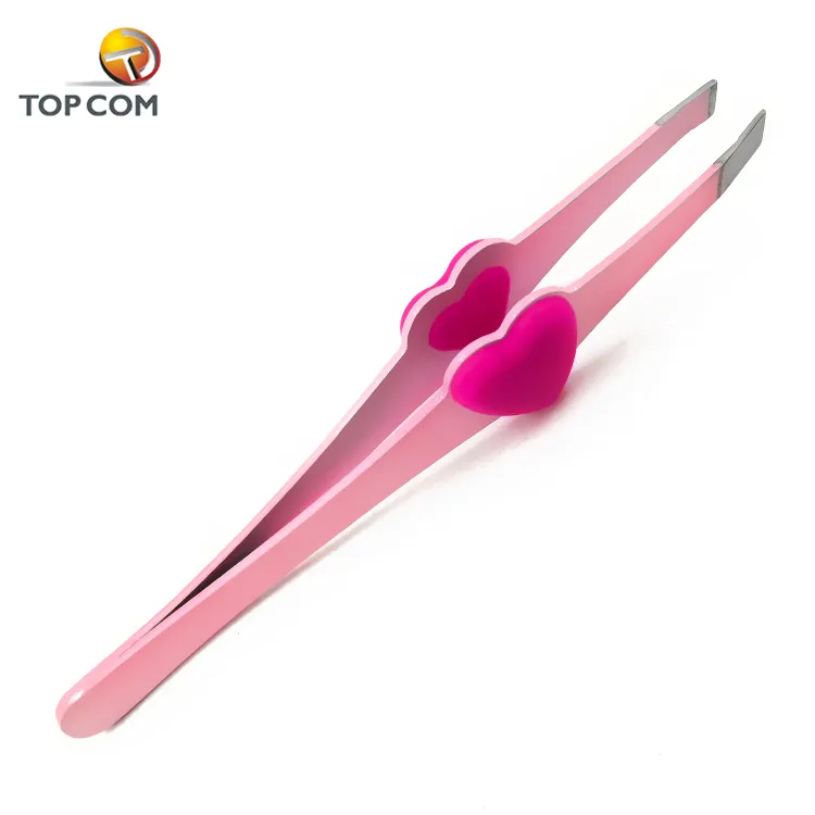 Heart design round tip pink eyelash tweezers with logo