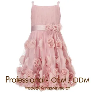 Nuovo Design in tessuto Chiffon bella rosa senza maniche a metà polpaccio Flower Girl Summer Party Dress per 3 anni neonata