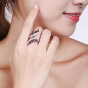 Серебряные ювелирные изделия дизайна S925 Радуга перо павлина перо кольцо на палец - Product Image 5