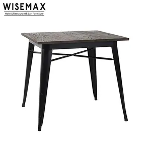 Endüstriyel restoran mobilya dayanıklı kahve masası metal çerçeve yemek masası setleri dikdörtgen yemek masası satılık