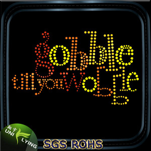 Letters gobble till you wobble diseño de los rhinestones del hotfix - Product Image 1