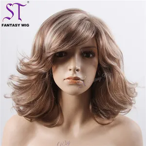 ST Guangzhou fábrica barato pelucas venta al por mayor marrón corto rizado pelucas de pelo de buena calidad de cabello sintético pelucas para mujeres