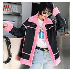 Chaqueta de esquila de oveja de piel sintética para mujer, chaqueta de Moto con patrón a cuadros en otoño, estilo tejido Suelto - Product Image 5