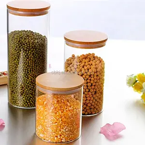 Factory supplier transparent glass jar bamboo lid flour sugar coffee and tea canister set