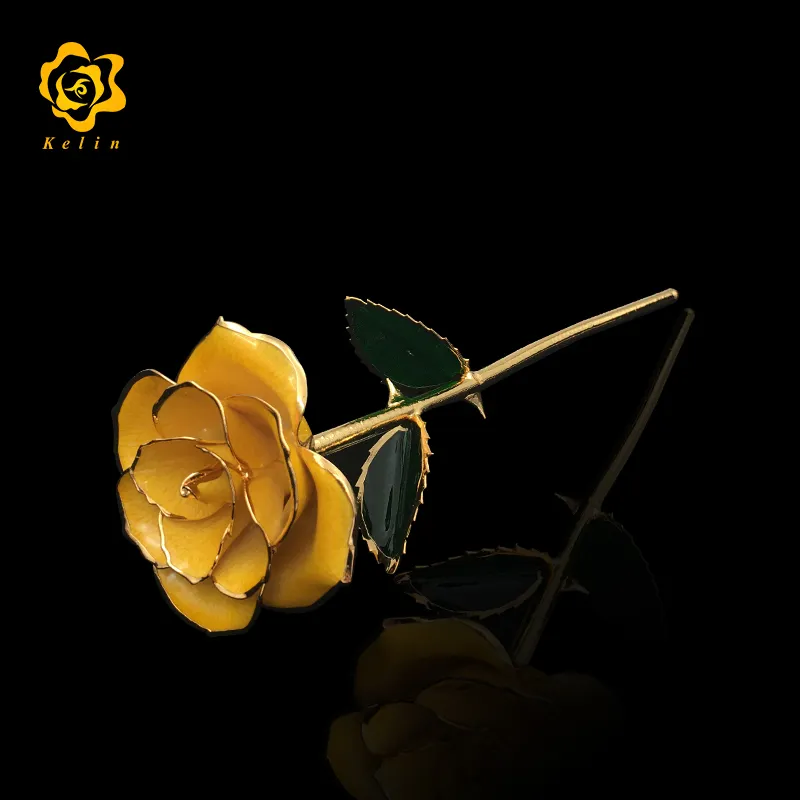 कस्टम बिक्री के लिए 24 K सोना मढ़वाया पीले कृत्रिम गुलाब का फूल और घर की सजावट