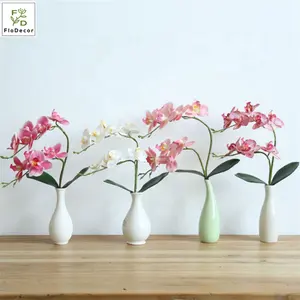 Polilla Artificial de calidad, orquídea, flor recubierta de látex de seda Real con hojas para el hogar, mesa de boda, decoración de fiesta