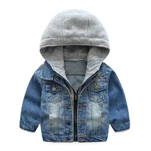 Ivy10448A Herbst kinder denim mit kapuze jeans outwear mantel mode denim Jacken