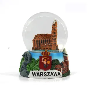Bola Dunia Pusat salju kapital Polandia salju resin hadiah souvenir globe salju kaca kustom