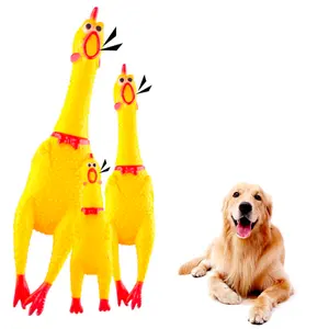 Juguete de mordedura de dibujos animados para mascotas, pollo chillón amarillo de goma, juguete para masticar para perros