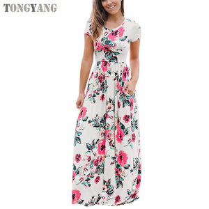 TONGYANG abito lungo da donna con stampa floreale della boemia donna manica corta O collo Beach Boho abito lungo abito lungo allentato <span class=keywords><strong>Plus</strong></span> <span class=keywords><strong>Size</strong></span> - Product Image 2