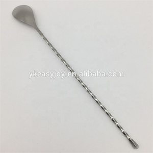 <span class=keywords><strong>Food</strong></span> <span class=keywords><strong>Grade</strong></span> Alat Penting Bartender Baja Tahan Karat Pengaduk Minuman Cocktail Sendok Putar Swizzle dengan Tombol - Product Image 2