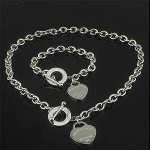 Yiwu Aceon Stainless Steel Thick Link Chain Heart Charm Toggle Clasp Necklace