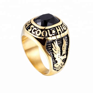 Cincin kelas baja tahan karat <span class=keywords><strong>Onyx</strong></span> hitam antik perhiasan Cluster kuningan kualitas tinggi hadiah pesta ulang tahun pernikahan emas 18K - Product Image 1