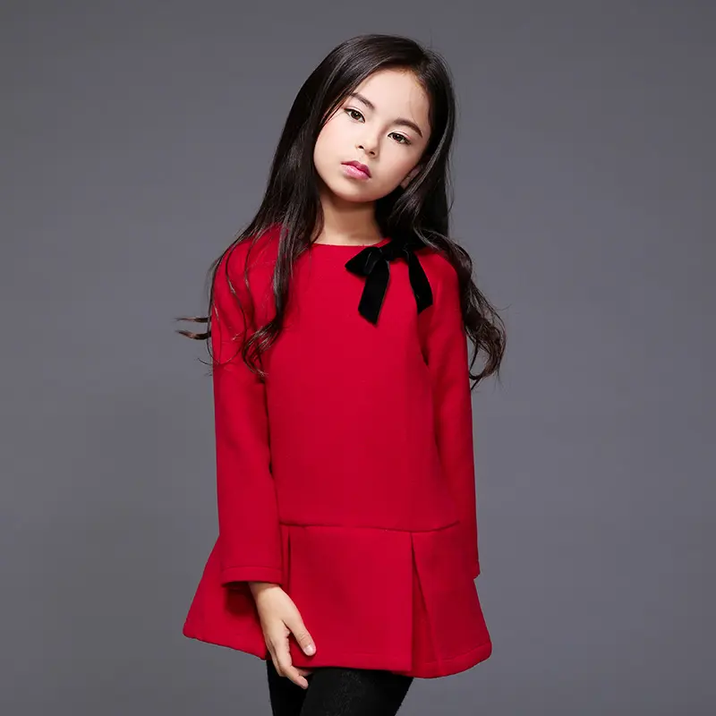 Hotsale Custom Top Brand Kids Pink Cotton Girls Pleated Spring Fashion Red Dress for Girls
