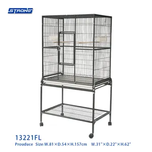 Nueva jaula de Metal portátil grande para pájaros, jaula para loros, jaula de vuelo para pájaros con soporte y ruedas 1-3221FL