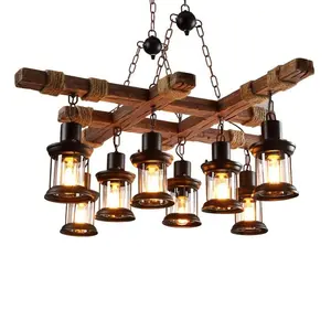 Lámpara colgante de madera Vintage para interiores, luz Led Retro rústica para loft industrial