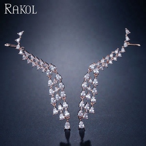 RAKOL EP2090 vintage wedding bridal rose <strong>gold</strong> crystal zircon long <strong>dangle</strong> CZ <strong>earrings</strong> - Product Image 3