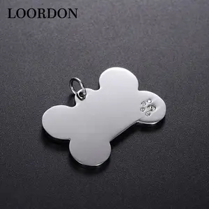 LOORDONステンレス鋼ペット製品犬の足アクセサリーダイヤモンド付きボーンチャーム