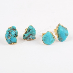 Natural Raw <strong>Turquoise</strong> <strong>Studs</strong> <strong>Earrings</strong>, Freeform Shape <strong>Turquoise</strong> <strong>Earrings</strong> Wholesale - Product Image 5