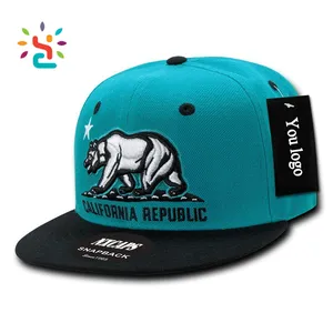 Boné snapback com urso 2d, patch bordado califórnia república 6 painéis de beisebol de dois tons