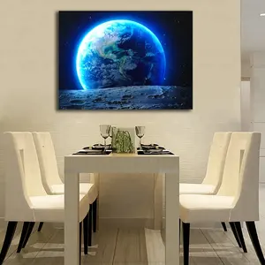 Led Canvas Wall Decorative blue earth view from moon surface Picture Canvas Print drop ship art painting lighted up decoration