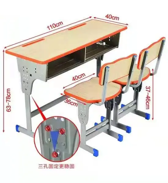 อุปกรณ์โรงเรียนเฟอร์นิเจอร์นักเรียนไม้ที่นั่งคู่โต๊ะเก้าอี้ห้องเรียน Ergonomic ศึกษาตารางและเก้าอี้