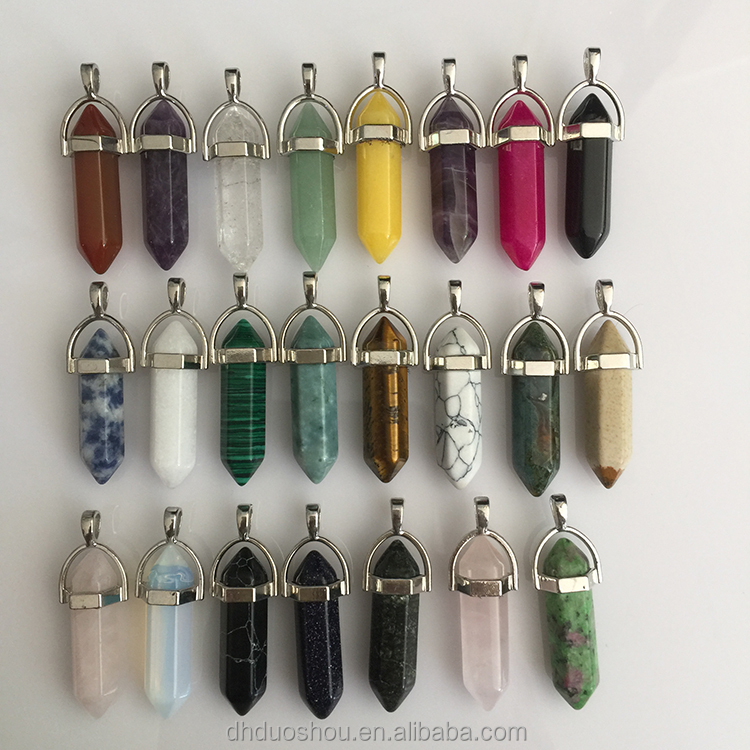 Wholesale Natural Stone Green Aventurine Amethyst Rose Quartz Crystal Jewelry Pointed Pendulum Gemstone druzy Pendant