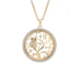 Collier hibou avec pendentif cristal, bijou strass, arbre de vie, à la mode, nouvelle collection