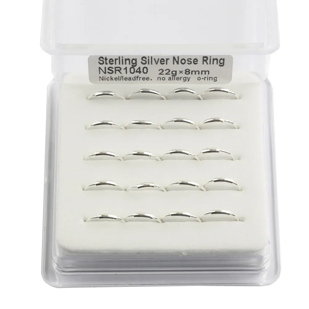 Offre Spéciale 925 en Argent Sterling 20 pièces/boîte nez Cerceau Droite Unie 22g * 8mm oring argent nez stud