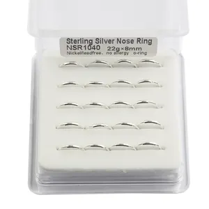 Bán Hot 925 Sterling Silver 20 Cái/hộp Mũi Hoop Đồng Bằng Thẳng 22 Gam * 8 Mét Oring Bạc Mũi Stud