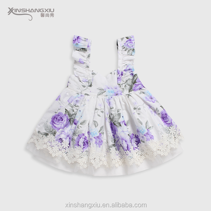 Модный хлопковый топ с цветочным принтом для вечеринки, платья для маленьких девочек с кружевом