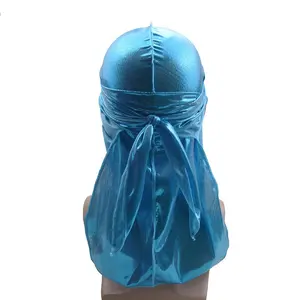 Shiny Blue waterproof durag unisex Silky Long Tail Pirate Hat Durag Bandana Hat