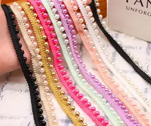 Commercio all'ingrosso FAI DA TE 1.3 cm fatti a mano accessori di abbigliamento fai da te accessori di abbigliamento in rilievo del merletto unilaterale multicolore della perla del merletto trim