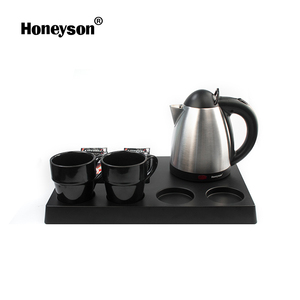 Honeyson nuevo 0.8L pequeño de acero inoxidable tetera eléctrica con bandeja para hotel