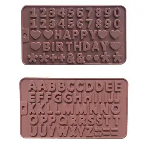 Molde de letras + feliz aniversário/números/símbolos, ferramenta de bolo de chocolate, molde de silicone para decoração