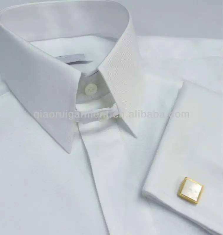 पुरुषों की उच्च फैशन सफेद टैब कॉलर गैर-लौह पोशाक शर्ट के साथ डबल कफ